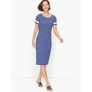 Talbots Lace Trimmed Petite Shift Dress Blue White Striped Size Medium Petite
